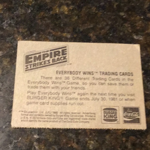The empire strikes back trading card vintage antique collector Coca Cola burger - Picture 2 of 5